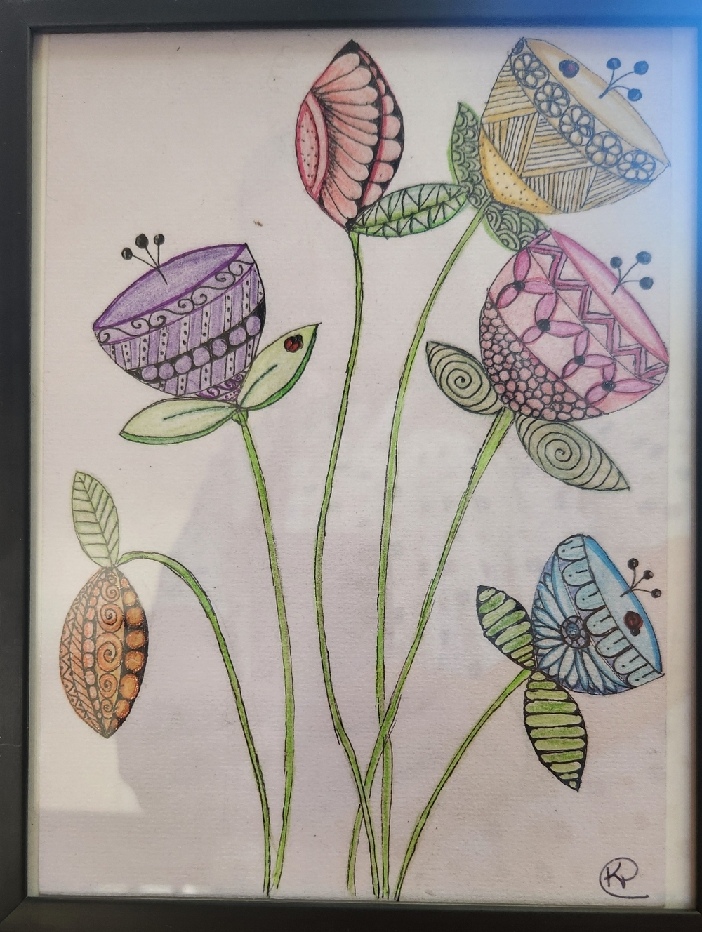 Whimsical Hand-Drawn Floral Art Print in Pastel Hues